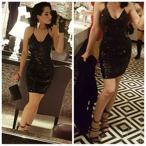bebe Black Sequin Slip Dress